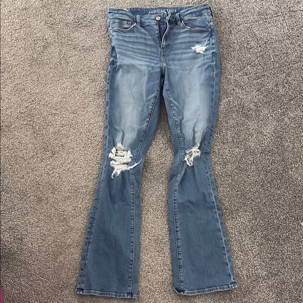 American Eagle Outfitters Women's Blue Distressed Jeans